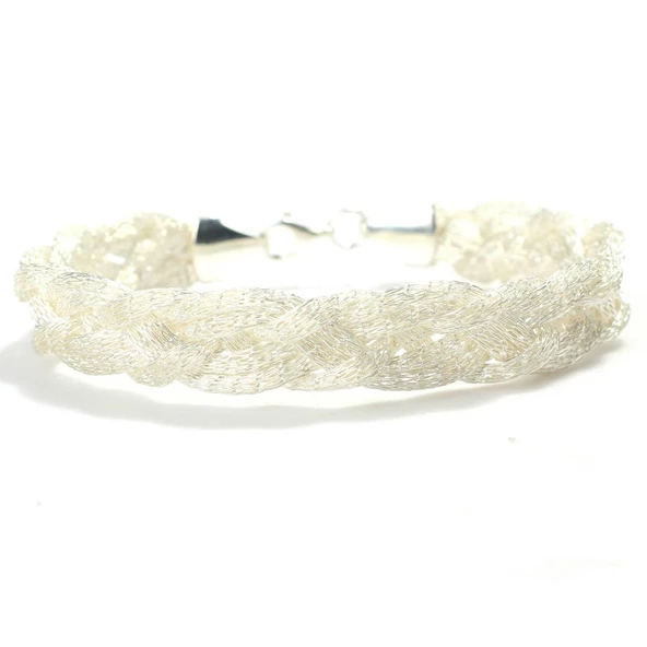 925 Ayar Gümüş Elişi Kalın Örgü Bileklik - Resim 5