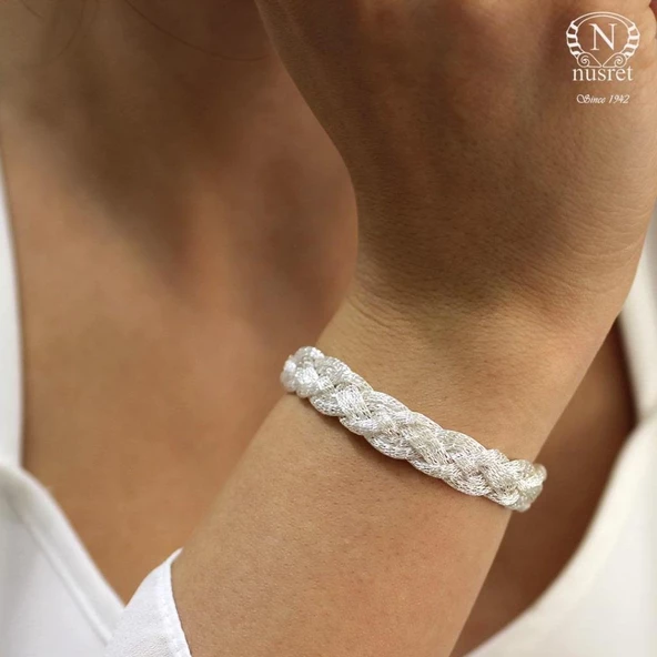 925 Ayar Gümüş Elişi Kalın Örgü Bileklik ürün görseli 1