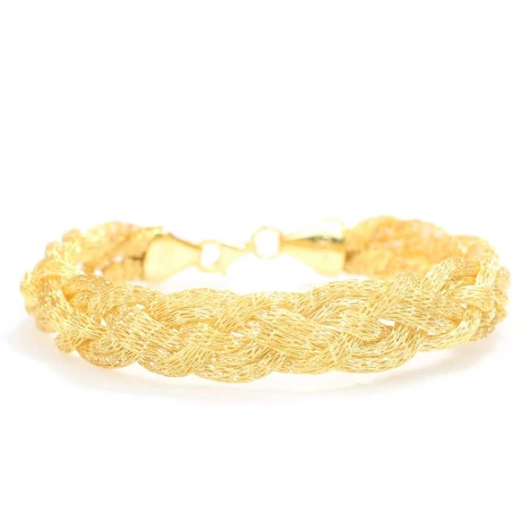 925 Ayar Gümüş Elişi Kalın Örgü Bileklik - Resim 2