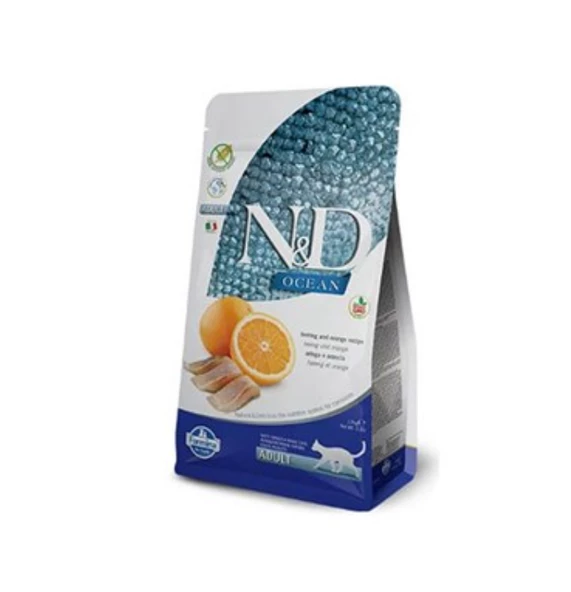 N&D Ocean Tahılsız Ringa Balıklı ve Portakallı Yetişkin Kedi Maması 1.5 KG