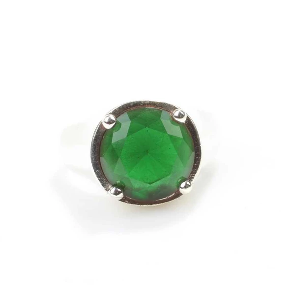 925 Ayar Gümüş Yuvarlak Zümrüt Taşlı Erkek Yüzüğü - Resim 4