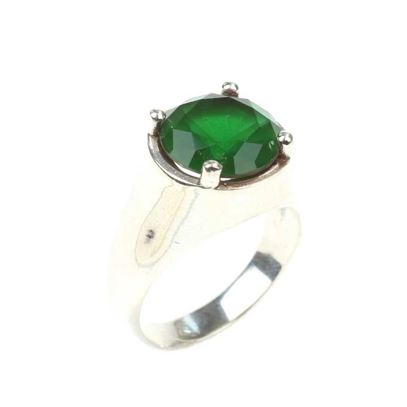 925 Ayar Gümüş Yuvarlak Zümrüt Taşlı Erkek Yüzüğü ürün görseli