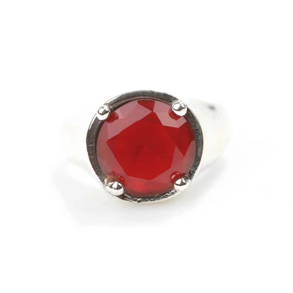 925 Ayar Gümüş Yuvarlak Yakut Taşlı Erkek Yüzüğü - 4