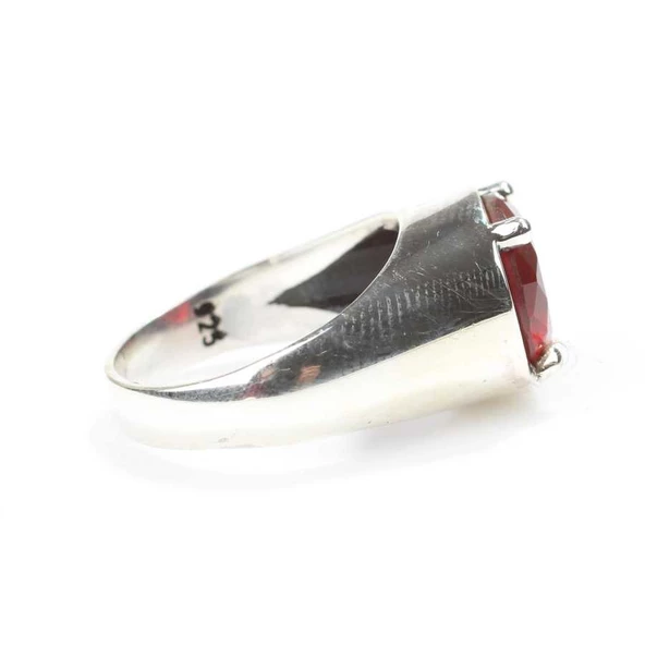 925 Ayar Gümüş Yuvarlak Yakut Taşlı Erkek Yüzüğü - 3