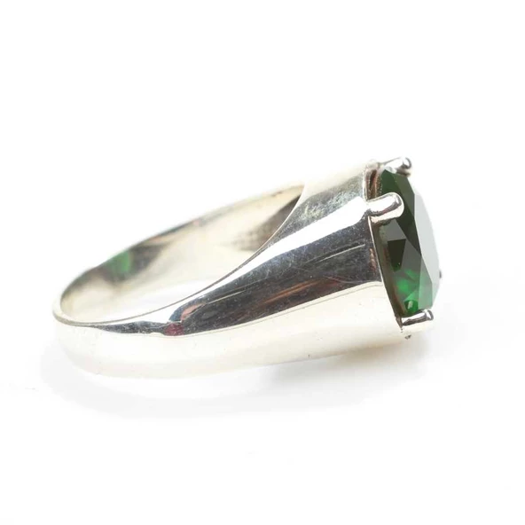 925 Ayar Gümüş Yuvarlak Zümrüt Taşlı Erkek Yüzüğü - Resim 3