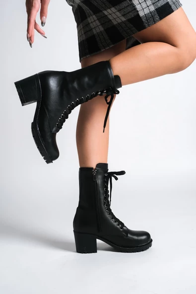 ALDA Bağcıklı Ortopedik Taban Suya ve Soğuğa Dayanıklı Kadın Çizme ST Siyah - 3