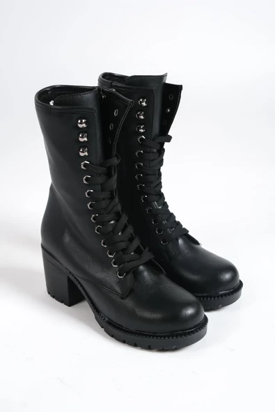 ALDA Bağcıklı Ortopedik Taban Suya ve Soğuğa Dayanıklı Kadın Çizme ST Siyah - 4