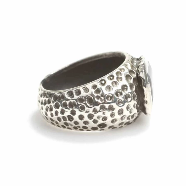 925 Ayar Gümüş Garnet Taşlı Dikdörtgen Erkek Yüzük - Resim 2