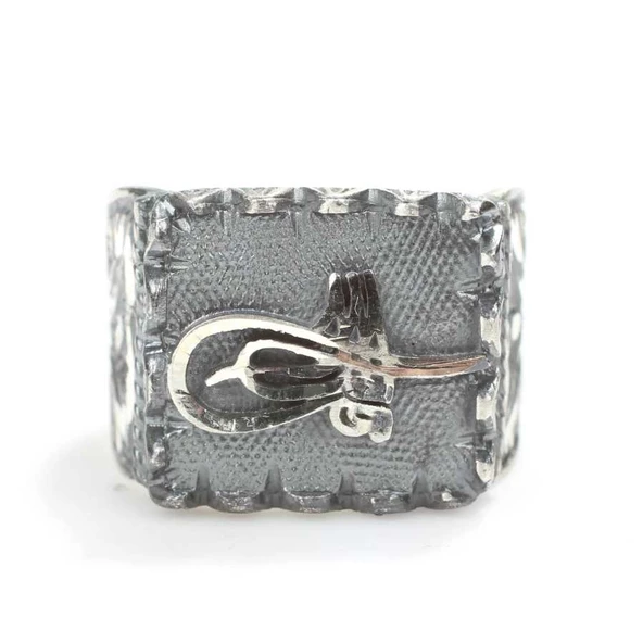 925 Ayar Gümüş Tuğralı Kalemli Erkek Yüzüğü - Resim 4