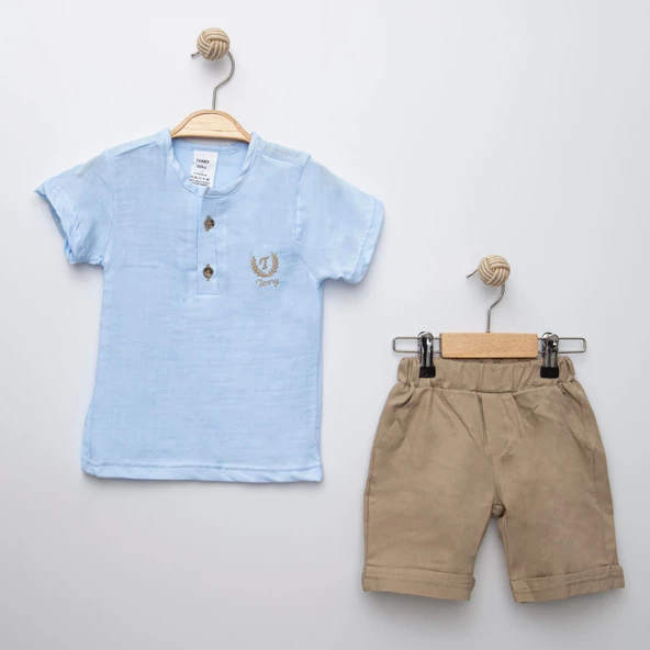 Sıfır Yaka Müslin Erkek Çocuk Takım MNK6389 ürün görseli 1