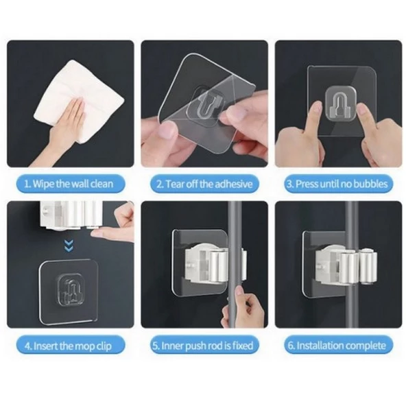 4 Adet Gri Renk Paspas Süpürge Fırça Ve Mop Askısı Sap Tutucu Mop Tutucu - 5