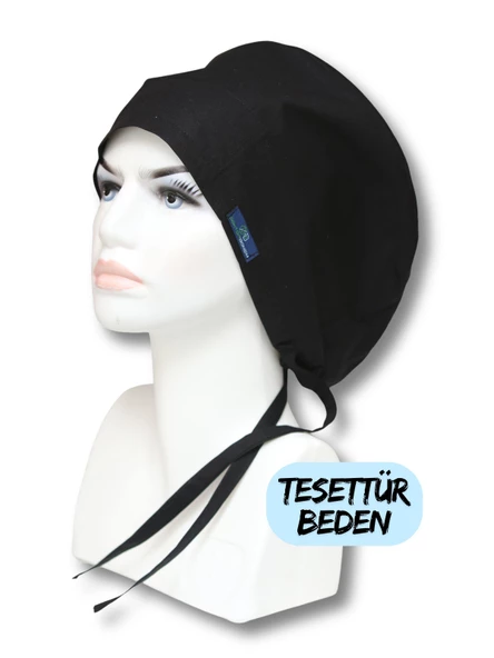 Tesettür Siyah Tek Renk Cerrahi Bone Doktor Hemşire Sağlıkçı Bonesi Geniş Kesim