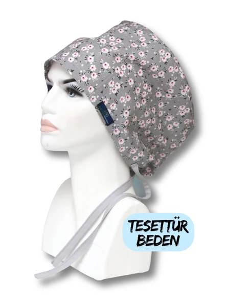 Tesettür Beden Gri Çiçek Bahçesi Cerrahi Bone Doktor Hemşire Sağlıkçı Hastane Bonesi