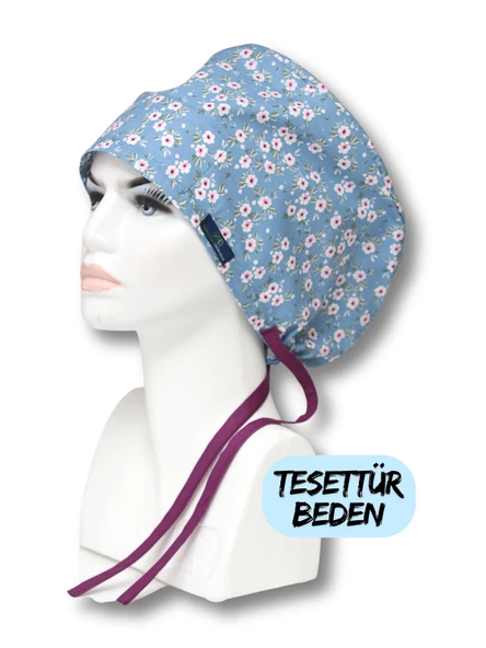 Tesettür Beden Mavi Çiçek Bahçesi Cerrahi Bone Doktor Hemşire Sağlıkçı Hastane Bonesi