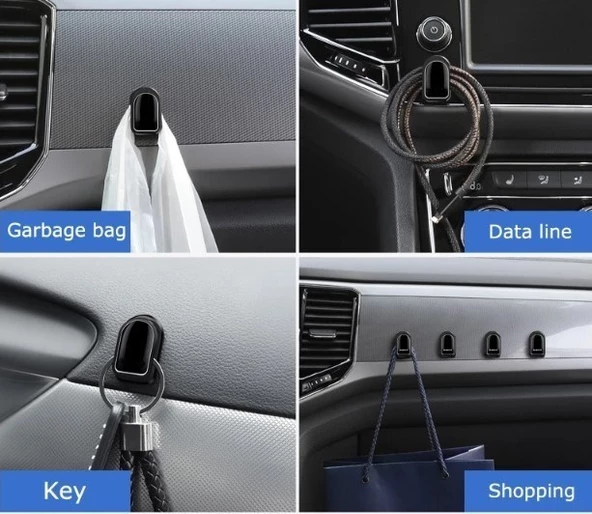 10 Adet Koblo Tutucu Siyah Çok Amaçlı Kanca Kablo Toparlayıcı Yapışkanlı Askı Araç İçi Askı Aparatı - 3