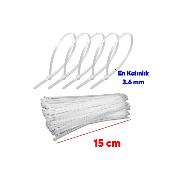 Cırt Kelepçe Plastik Beyaz Renk Kablo Zip Bağı Çok Amaçlı Bağlama 3.6x150 mm 100 'lü Paket - 2