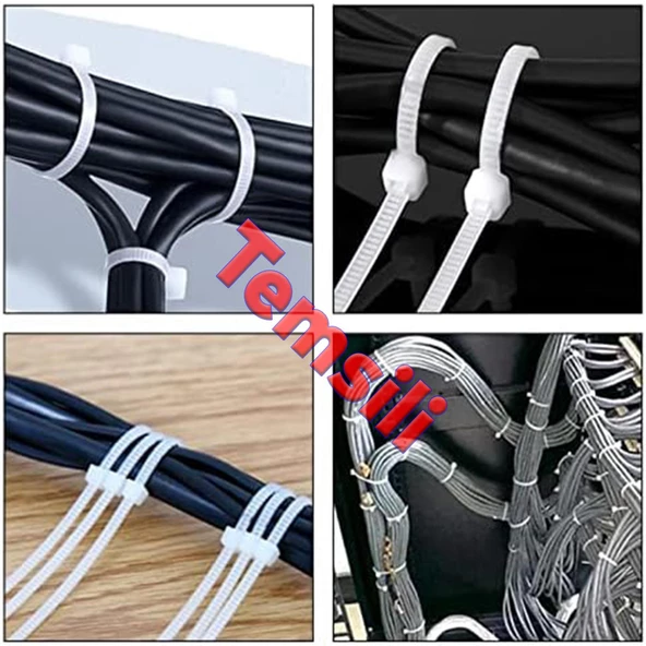 Cırt Kelepçe Plastik Beyaz Renk Kablo Zip Bağı Çok Amaçlı Bağlama 3.6x150 mm 100 'lü Paket - 4