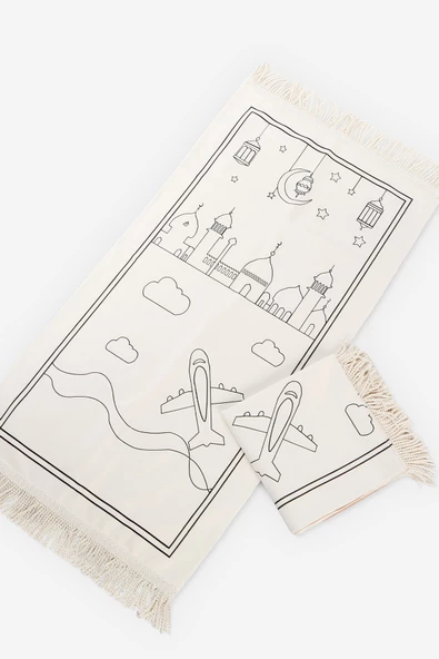 Çocuklara Özel Yıkanabilir Boyamalı Seccade Seti Mavi - Resim 7