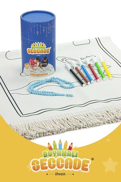 Çocuklara Özel Yıkanabilir Boyamalı Seccade Seti Mavi - Resim 2