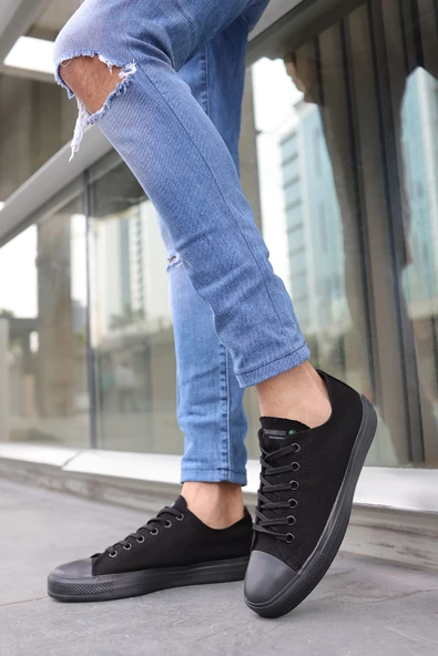 Tomiross Unısex Siyah Siyah Garantili Ortopedik Keten Günlük Kullanım Sneaker Ayakkabı X-STAR-7284 - 5