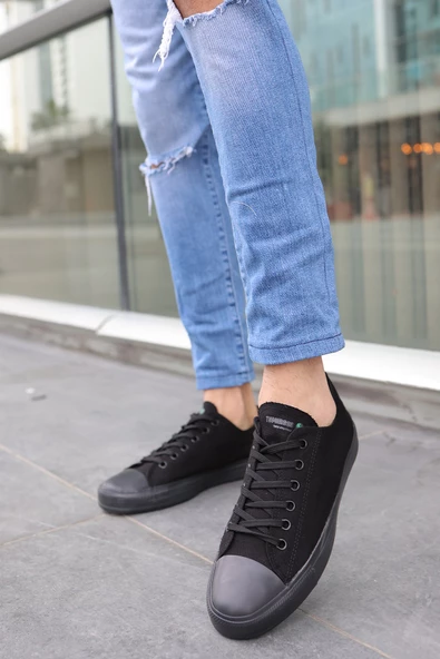 Tomiross Unısex Siyah Siyah Garantili Ortopedik Keten Günlük Kullanım Sneaker Ayakkabı X-STAR-7284 - 4