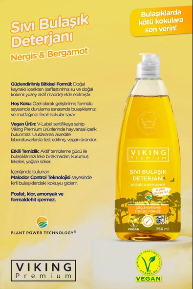 Viking Premium Bulaşık Deterjanı Nergis-Bergamot 750 ml 4 Adet - 3