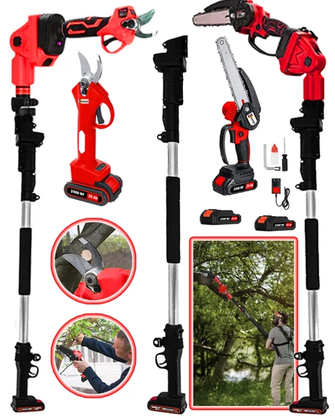 Wacker Pro Germany  3lü Set RED 2400 Wf 25 Ah 2 Akülü Dal Budama + Bağ Makası + 2.7 Metre Teleskopik Uzatma Hediye