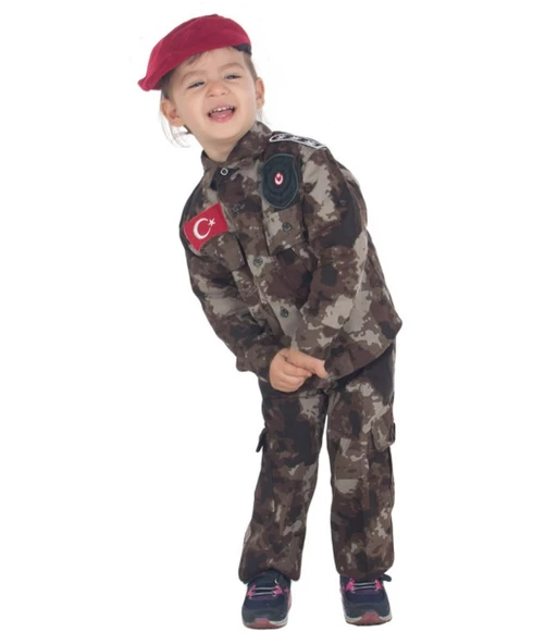 Uğur Böceği Çocuk Polis Özel Harekat Asker Kostüm Takım Bordo Bere - 3