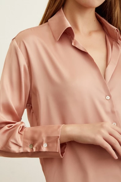 Basic Saten Gömlek Pudra - Resim 3