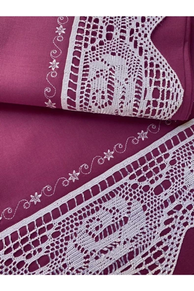 Pikolu Dantelli Mürdüm Çarşaf Takımı - Resim 2
