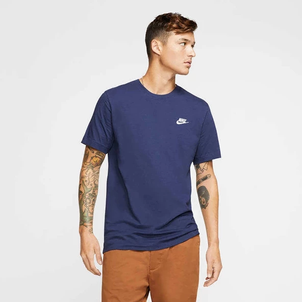 Nike Sportwear Club Erkek T-Shirt Midnight Navy - White - Resim 2