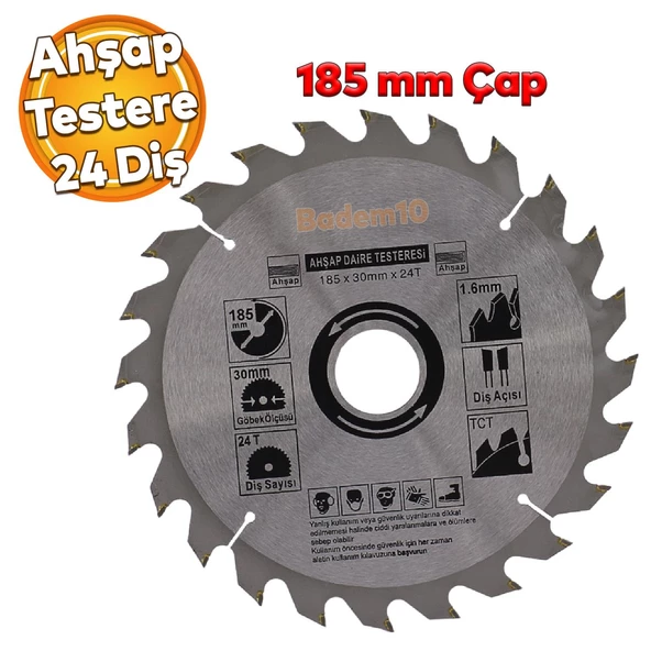 Ahşap MDF Mobilya Tahta Sunta Dolap Kesme Testeresi Metal Elmas Testere 185 mm 24 Diş