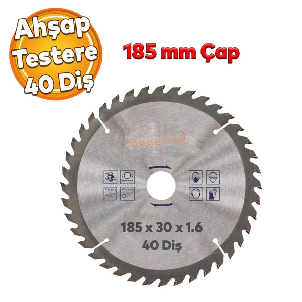 Ahşap MDF Mobilya Tahta Sunta Dolap Kesme Testeresi Metal Elmas Testere 185 mm 40 Diş