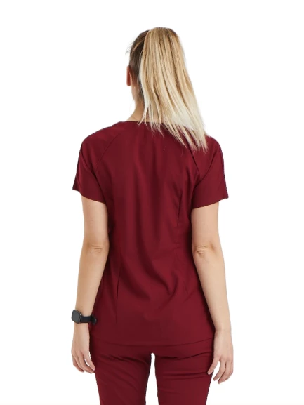 FREESIA- Kadın Likralı Bordo Üniforma Üst - Resim 3