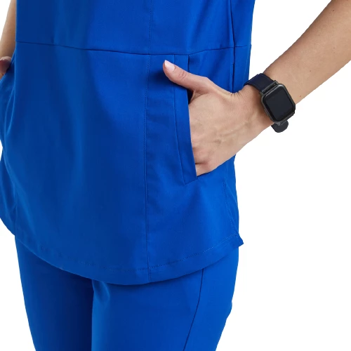 FREESIA- Kadın Likralı Royal Mavi Üniforma Üst - Resim 2