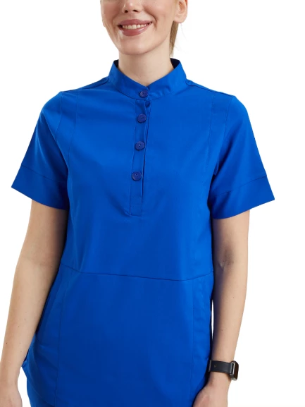 CROCUS- Kadın Likralı Royal Mavi Üniforma Üst - Resim 3