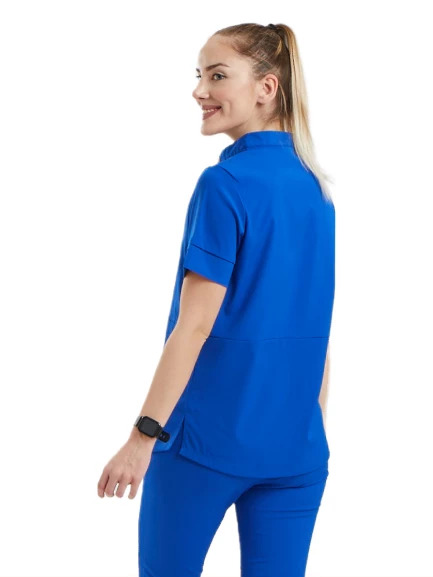 CROCUS- Kadın Likralı Royal Mavi Üniforma Üst - Resim 2