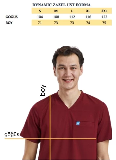 ZAZEL- Erkek Likralı Bordo Üniforma Üst - Resim 5