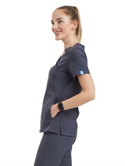 CLOWER- Kadın Likralı Koyu Gri Üniforma Üst - Resim 2