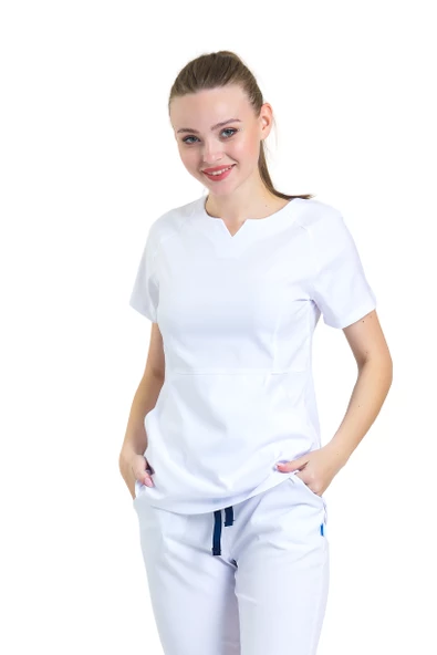 FREESIA- Kadın Likralı Beyaz Üniforma Üst ürün görseli