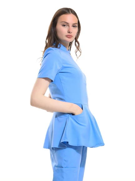 AZELIA - Kadın Likralı Buz Mavi Üniforma Üst - Resim 2