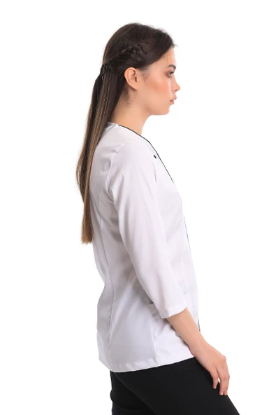 POPPY - Kadın Likralı Beyaz Üniforma Üst - Resim 2