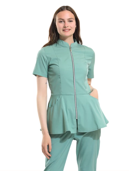 AZELIA - Kadın Likralı Mint Yeşili Üniforma Üst