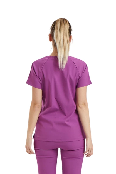 FREESIA- Kadın Likralı Pembe Üniforma Üst - Resim 2