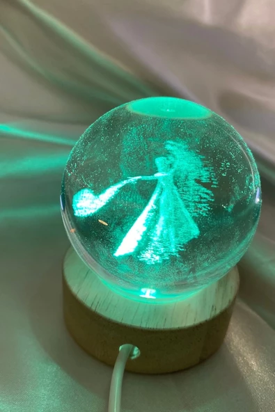3D Led Işık Cam Küre Çok Işıklı Ahşap Peri kız Çiçek 6 cm - 3