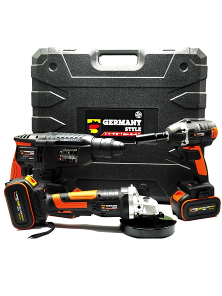 Germany Style GRM99880VFX 3lü Set 2-26 Şarjlı Kırıcı -Şarjlı Taşlama-13mm -Şarjlı Somun Sıkma - 3