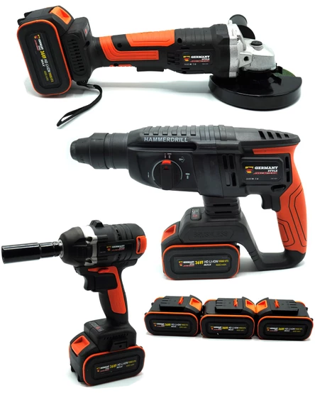 Germany Style GRM99880VFX 3lü Set 2-26 Şarjlı Kırıcı -Şarjlı Taşlama-13mm -Şarjlı Somun Sıkma - 2