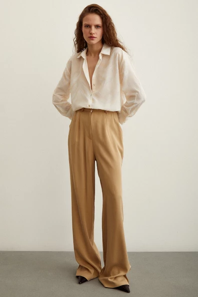 Viskon Flamlı Gömlek Krem - Resim 5