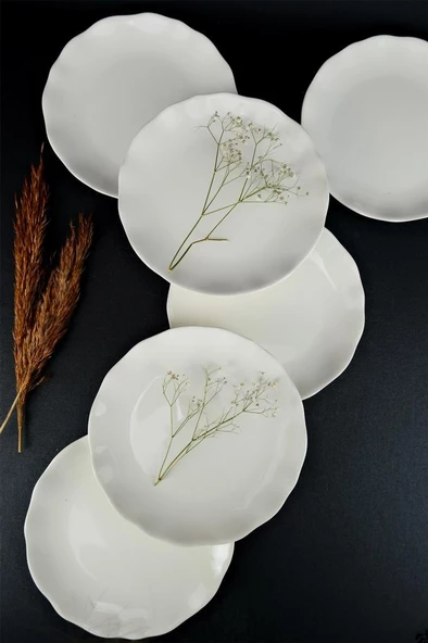 Digithome Kütahya Porselen Bergama 6’lı Pasta ve Sunum Tabağı Seti 19 Cm Krem - BER19TD142694 C320.105 - 2