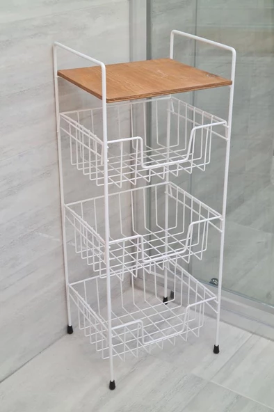 Digithome Ahşap Metal Çok Amaçlı 3 Katlı Banyo Düzenleyici Organizer Ceviz Raflı - Beyaz – MRS-001 - HYT C1-1-267 - Resim 5